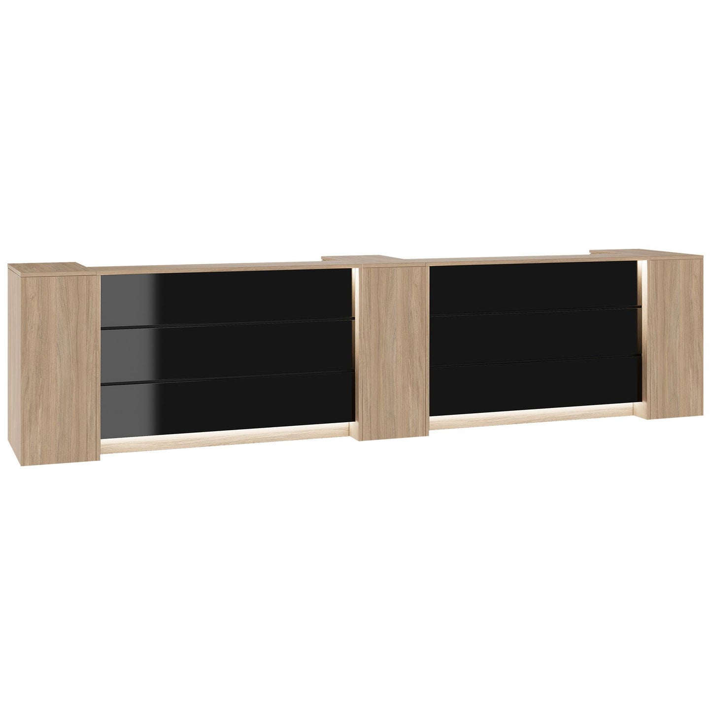 Novum reception counter | 3600-4400 mm, multicolor LED lighting, amber oak