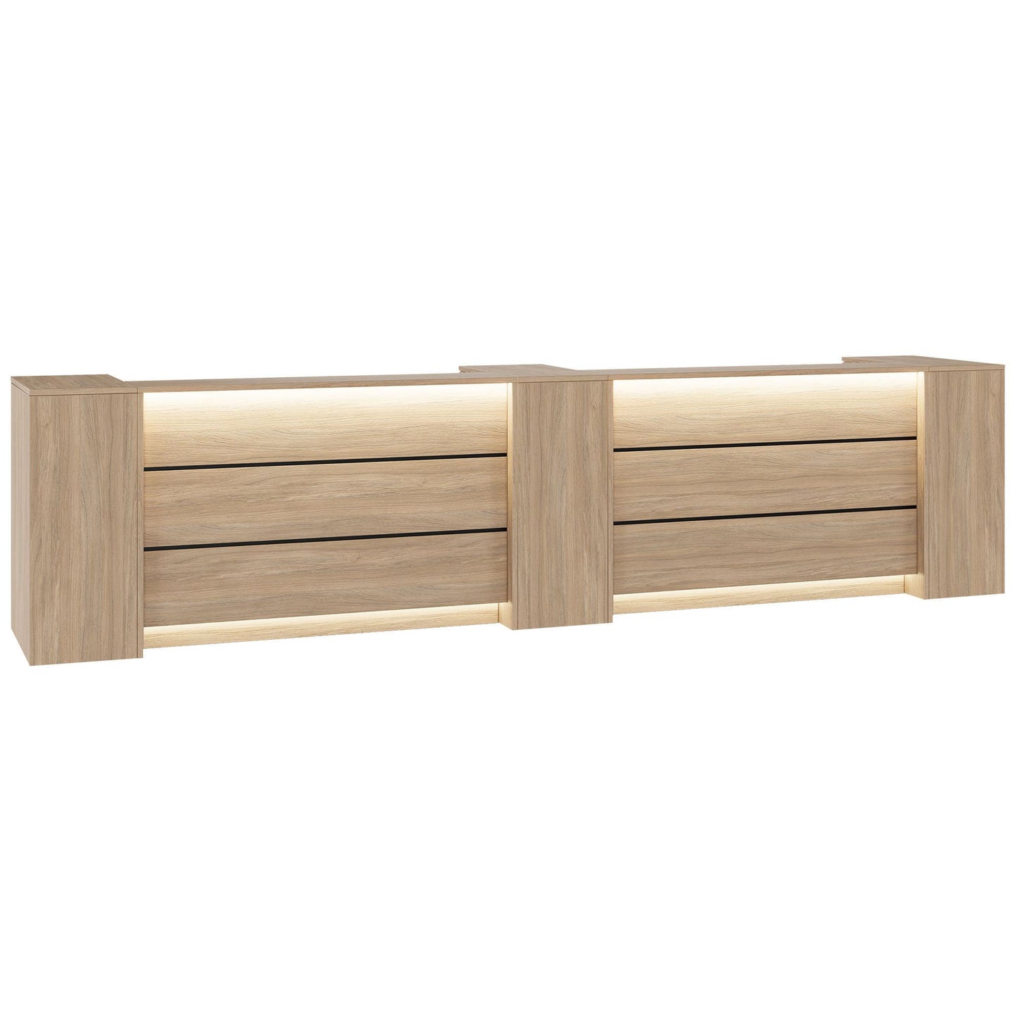 Novum reception counter | 3600-4400 mm, multicolor LED lighting, amber oak