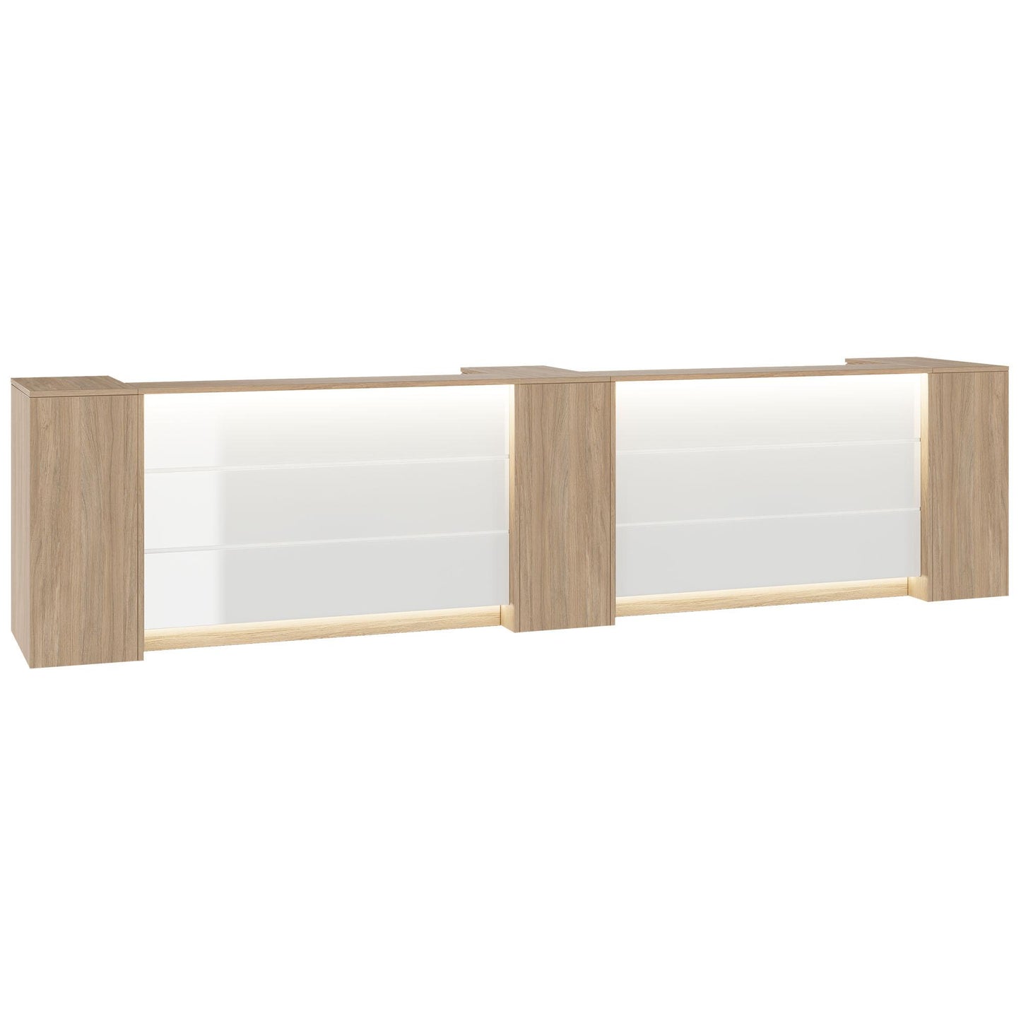 Novum reception counter | 3600-4400 mm, multicolor LED lighting, amber oak