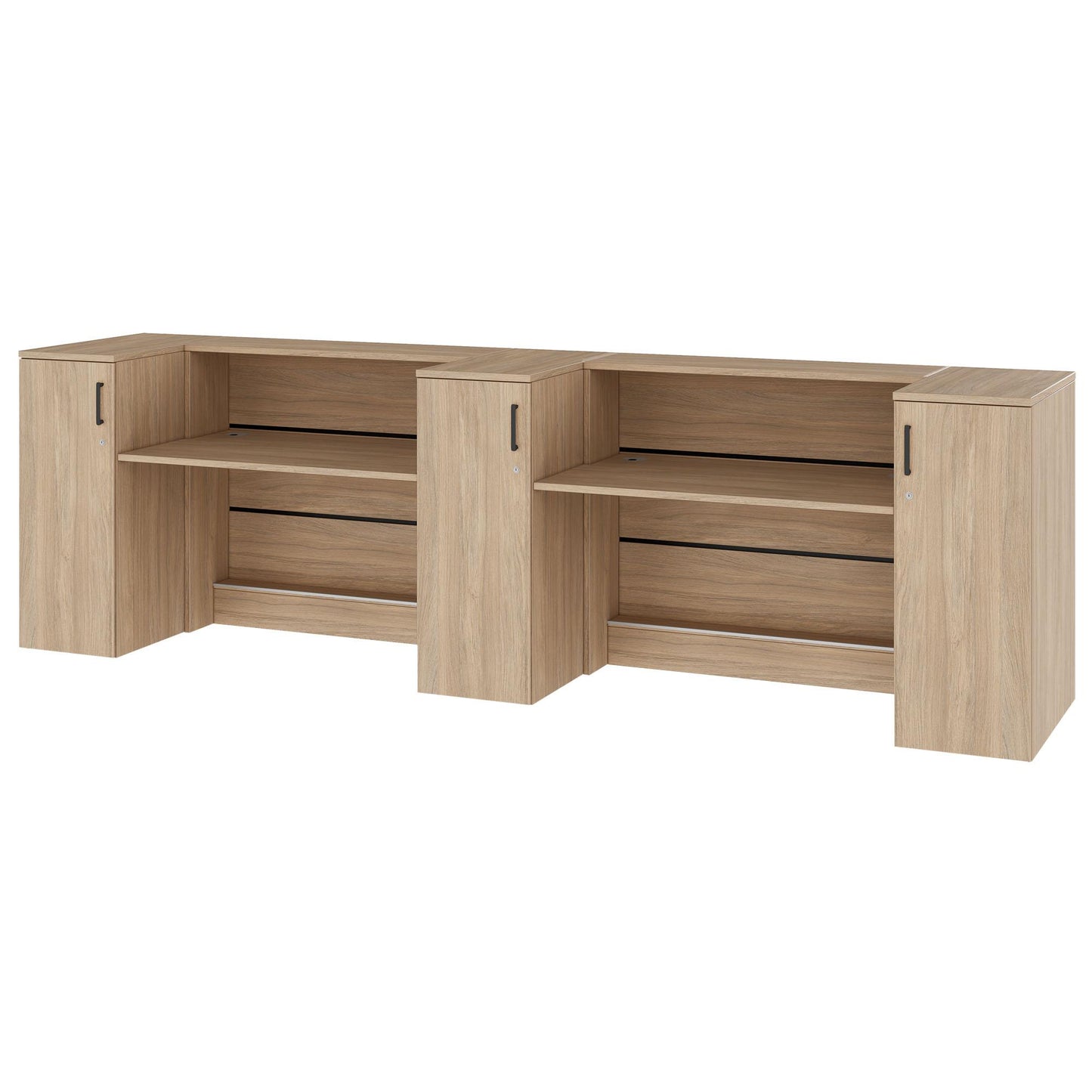 Novum reception counter | 3600-4400 mm, multicolor LED lighting, amber oak