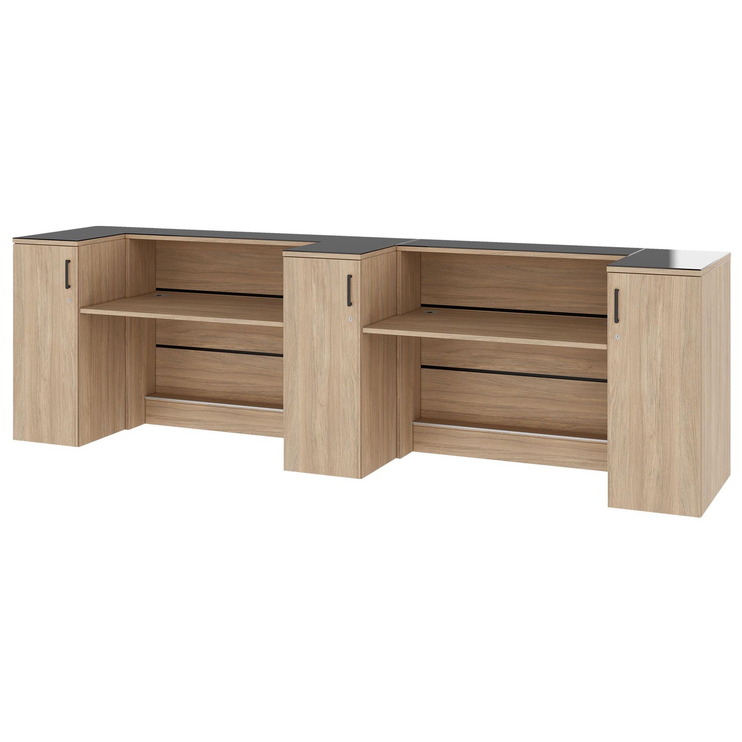 Novum reception counter | 3600-4400 mm, multicolor LED lighting, amber oak