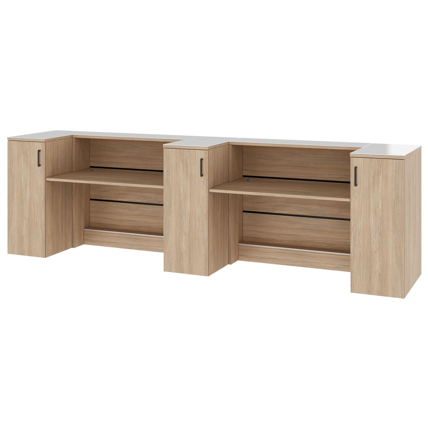 Novum reception counter | 3600-4400 mm, multicolor LED lighting, amber oak