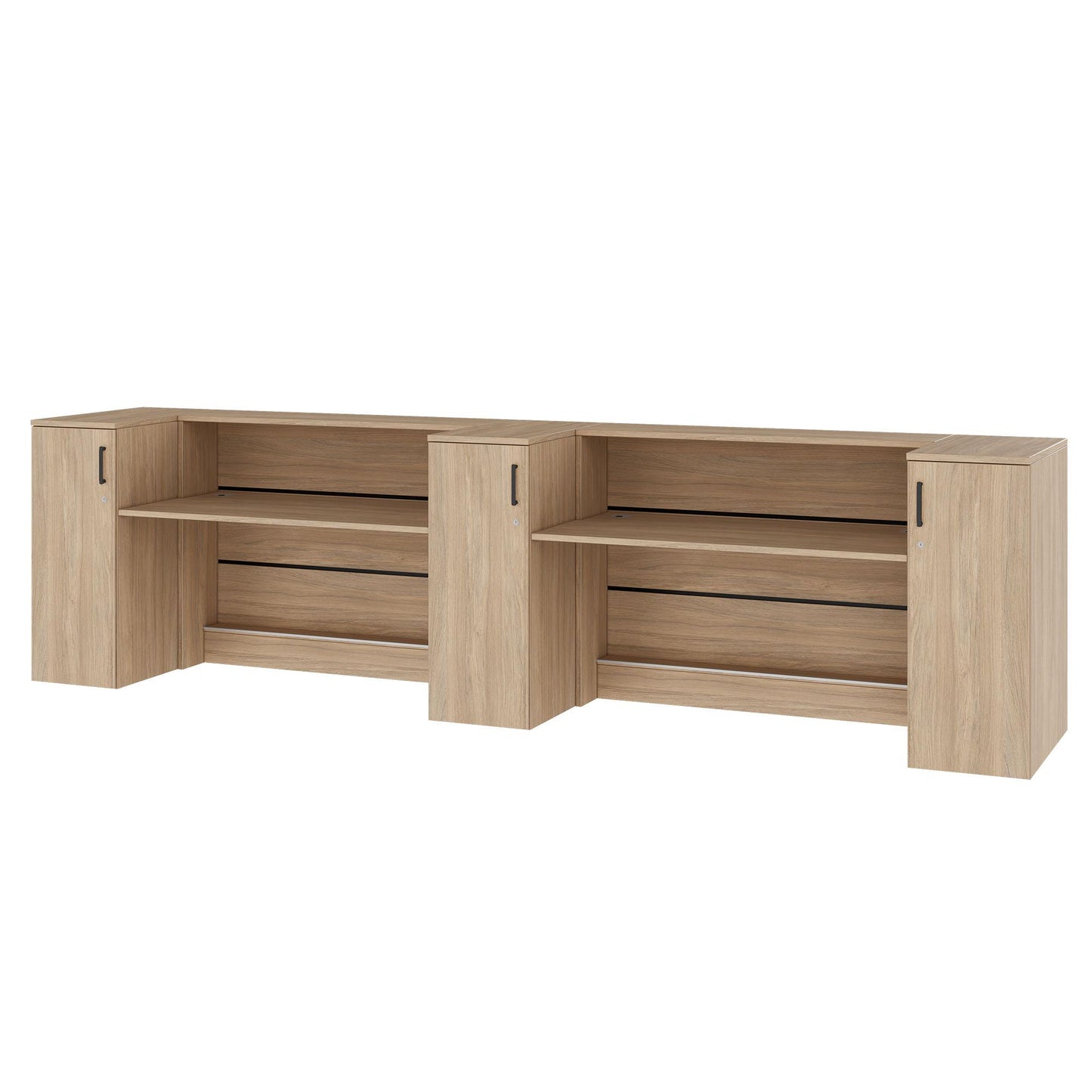 Novum reception counter | 3600-4400 mm, multicolor LED lighting, amber oak