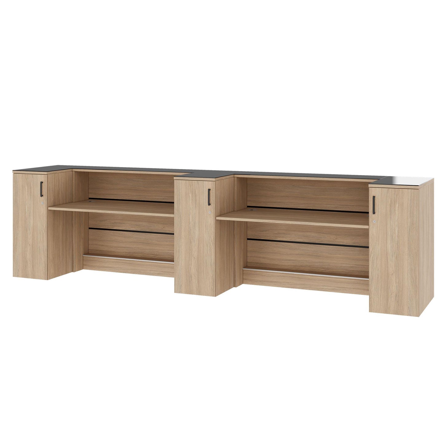 Novum reception counter | 3600-4400 mm, multicolor LED lighting, amber oak