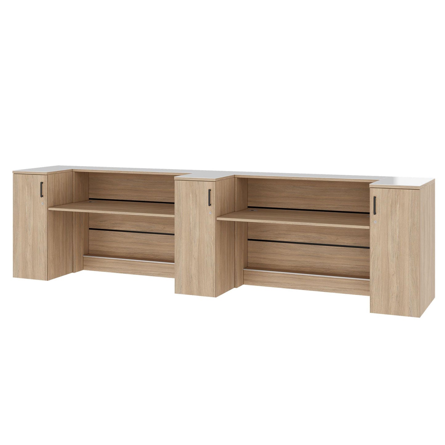 Novum reception counter | 3600-4400 mm, multicolor LED lighting, amber oak