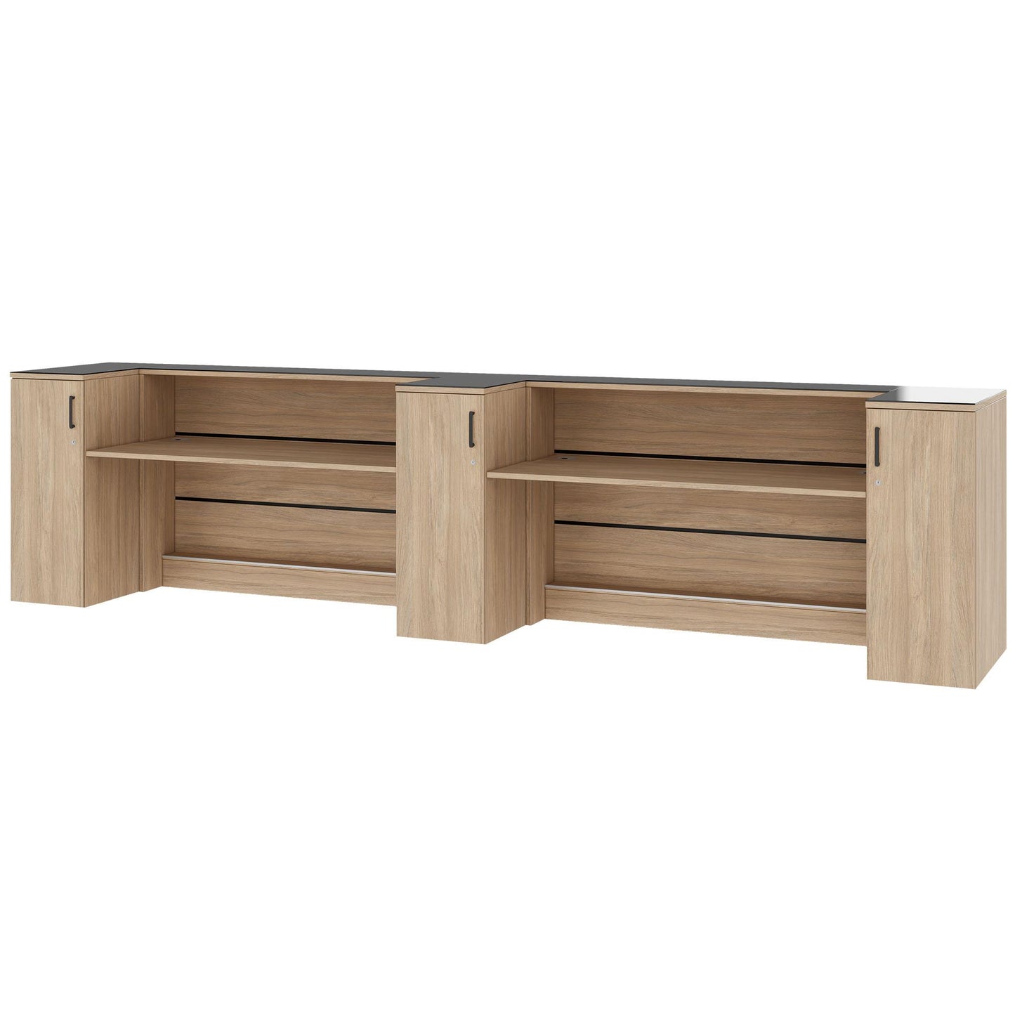 Novum reception counter | 3600-4400 mm, multicolor LED lighting, amber oak