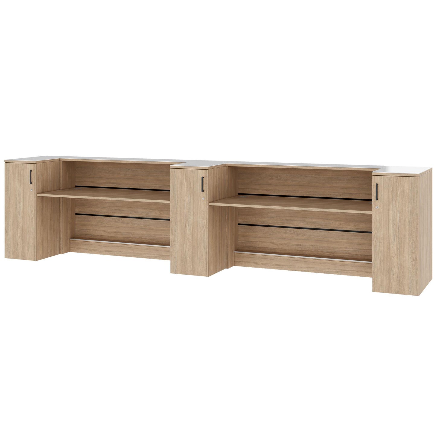 Novum reception counter | 3600-4400 mm, multicolor LED lighting, amber oak