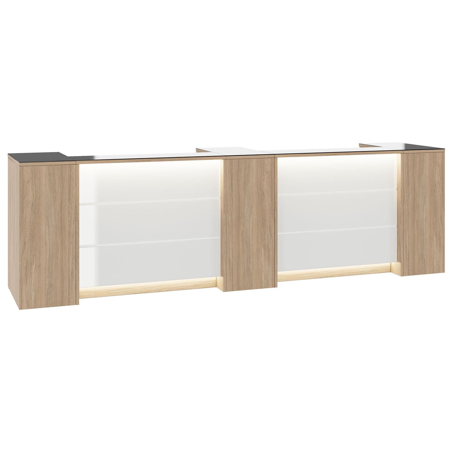 Novum reception counter | 3600-4400 mm, multicolor LED lighting, amber oak