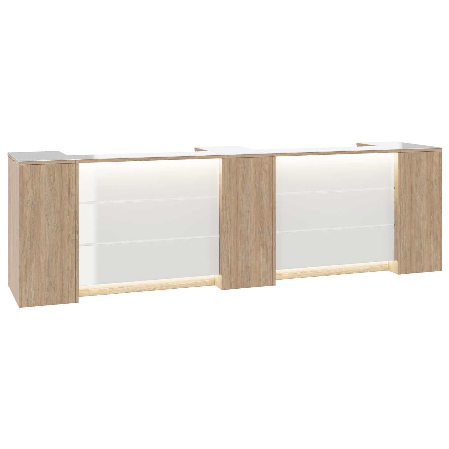Novum reception counter | 3600-4400 mm, multicolor LED lighting, amber oak