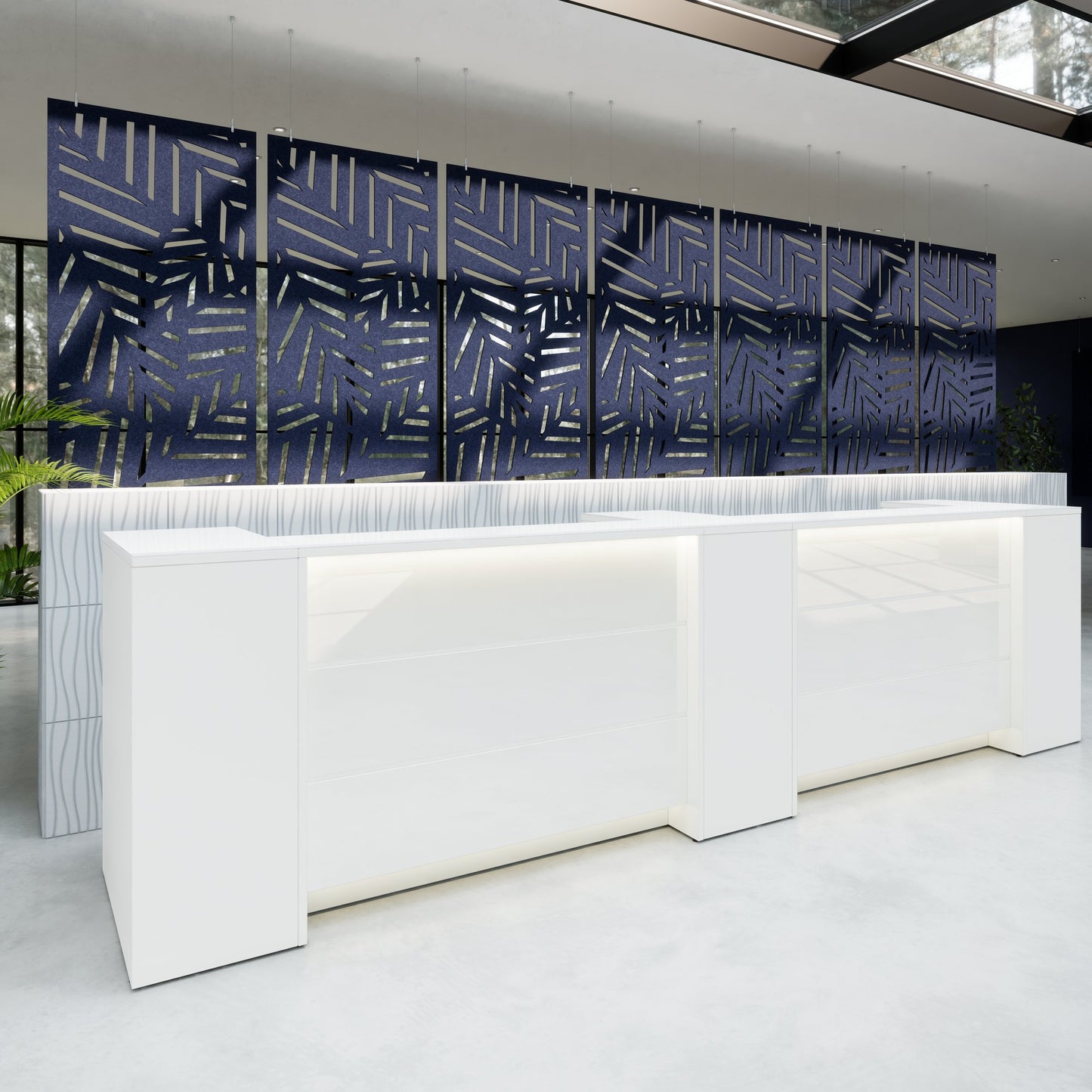 NOVUM Empfangstheke | 3600 - 4400 mm, Multicolor-LED-Beleuchtung, Weiß