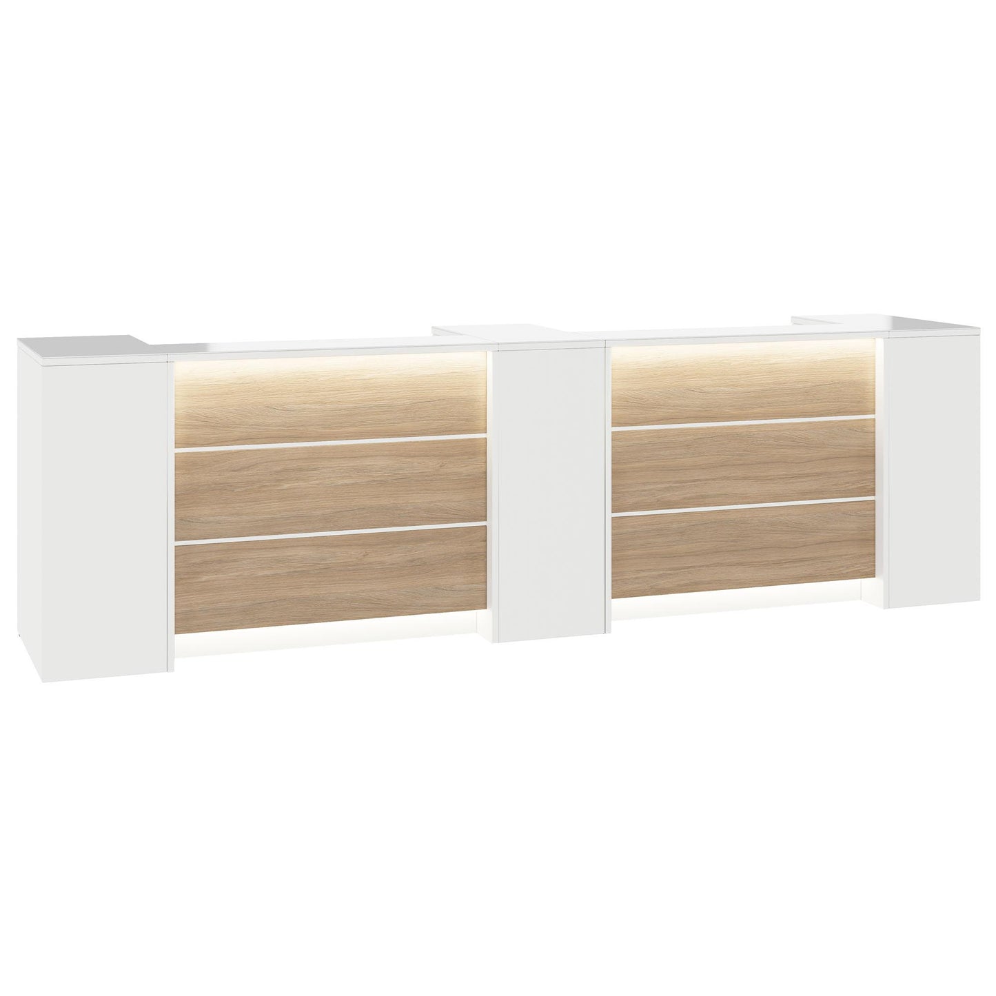 NOVUM Empfangstheke | 3600 - 4400 mm, Multicolor-LED-Beleuchtung, Weiß