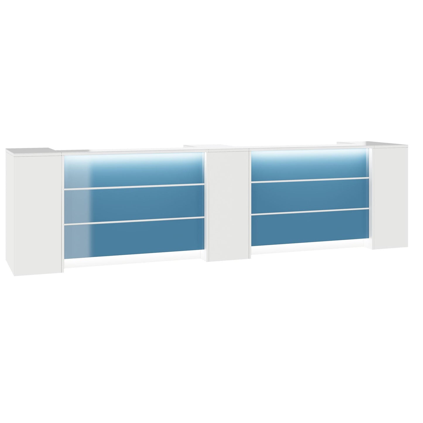 NOVUM Empfangstheke | 3600 - 4400 mm, Multicolor-LED-Beleuchtung, Weiß