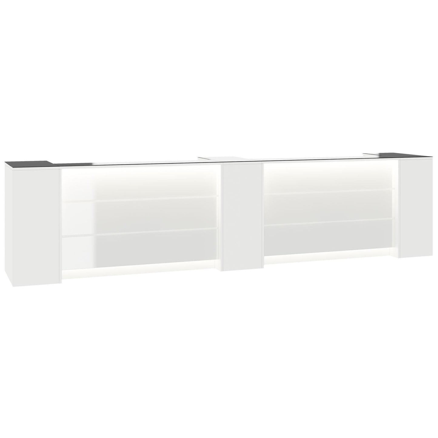 NOVUM Empfangstheke | 3600 - 4400 mm, Multicolor-LED-Beleuchtung, Weiß