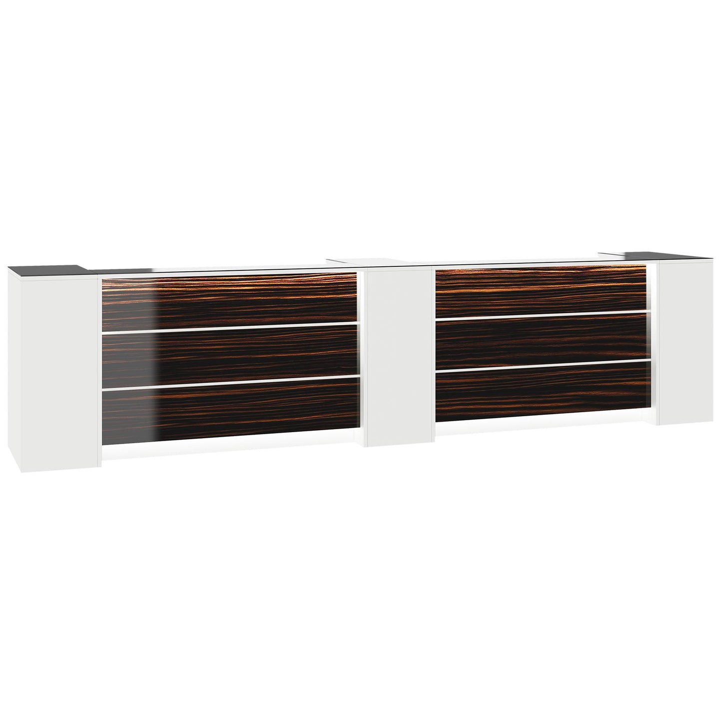 NOVUM Empfangstheke | 3600 - 4400 mm, Multicolor-LED-Beleuchtung, Weiß