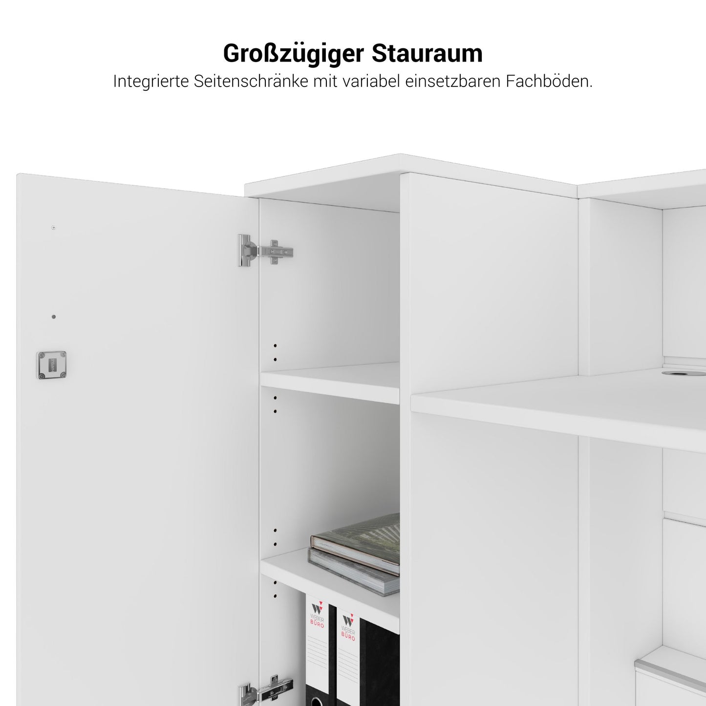 NOVUM Empfangstheke | 3600 - 4400 mm, Multicolor-LED-Beleuchtung, Weiß