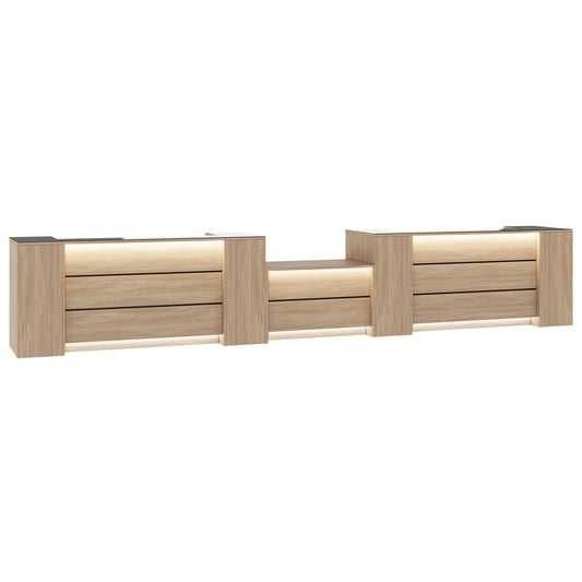 Novum reception counter | 5200-6000 mm, multicolor LED lighting, amber oak