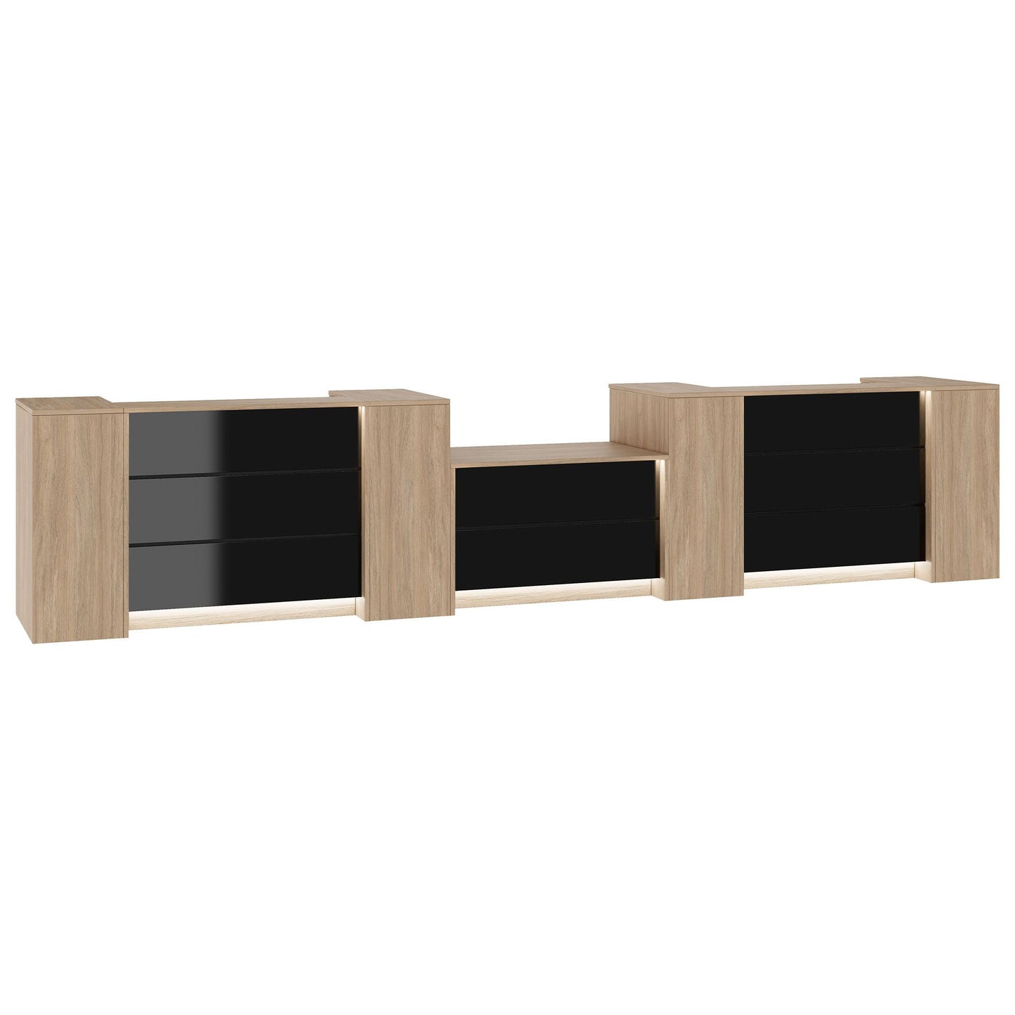 NOVUM RECEPTION COMPTENDRE | 5200-6000 mm, éclairage à LED multicolore, chêne ambre