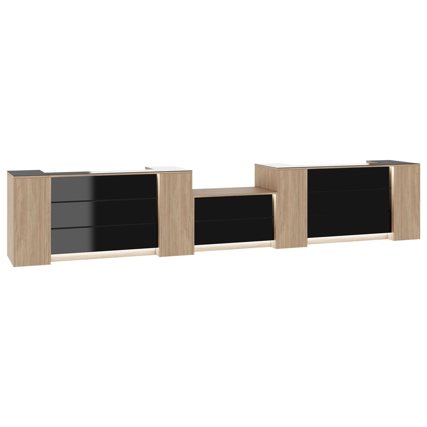 NOVUM RECEPTION COMPTENDRE | 5200-6000 mm, éclairage à LED multicolore, chêne ambre