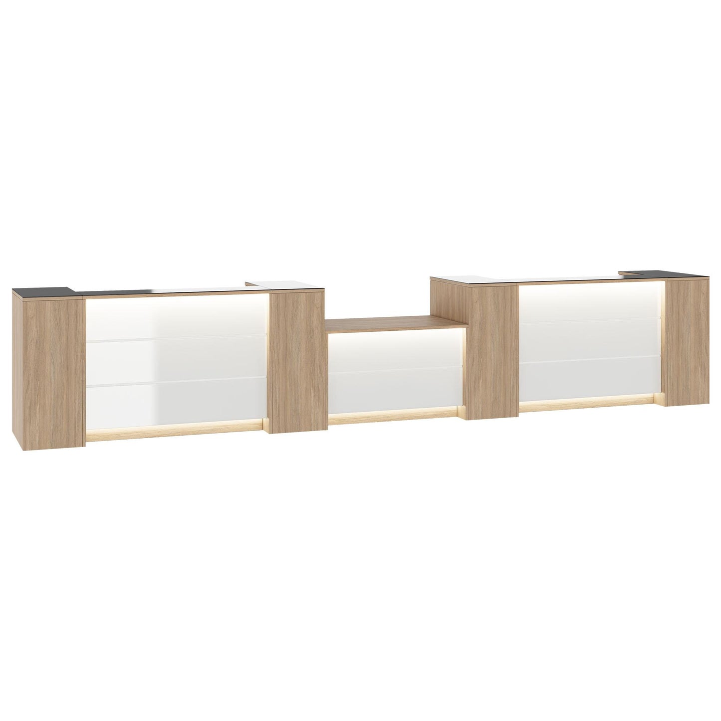 NOVUM RECEPTION COMPTENDRE | 5200-6000 mm, éclairage à LED multicolore, chêne ambre