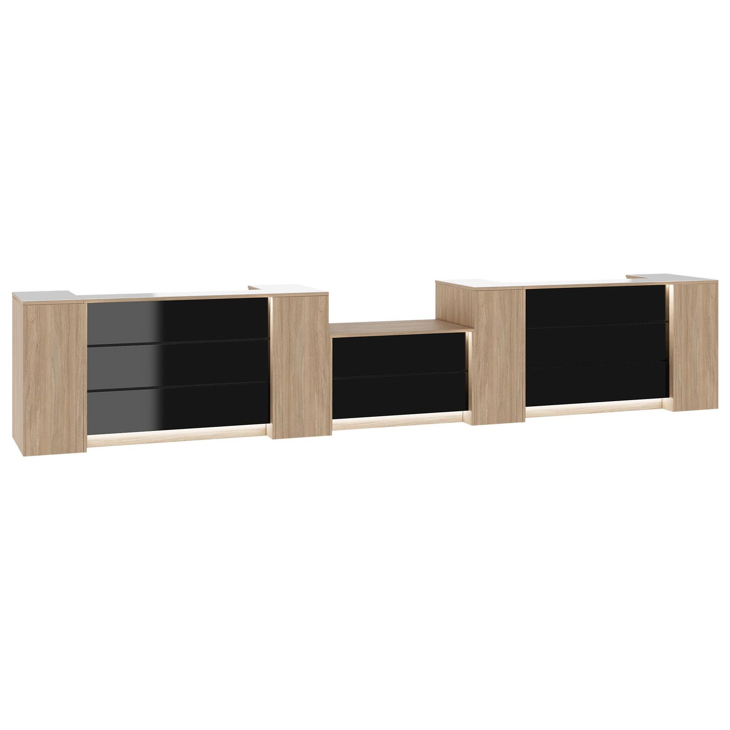 NOVUM RECEPTION COMPTENDRE | 5200-6000 mm, éclairage à LED multicolore, chêne ambre