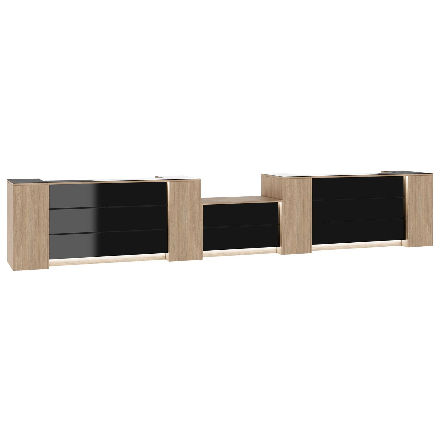 NOVUM RECEPTION COMPTENDRE | 5200-6000 mm, éclairage à LED multicolore, chêne ambre