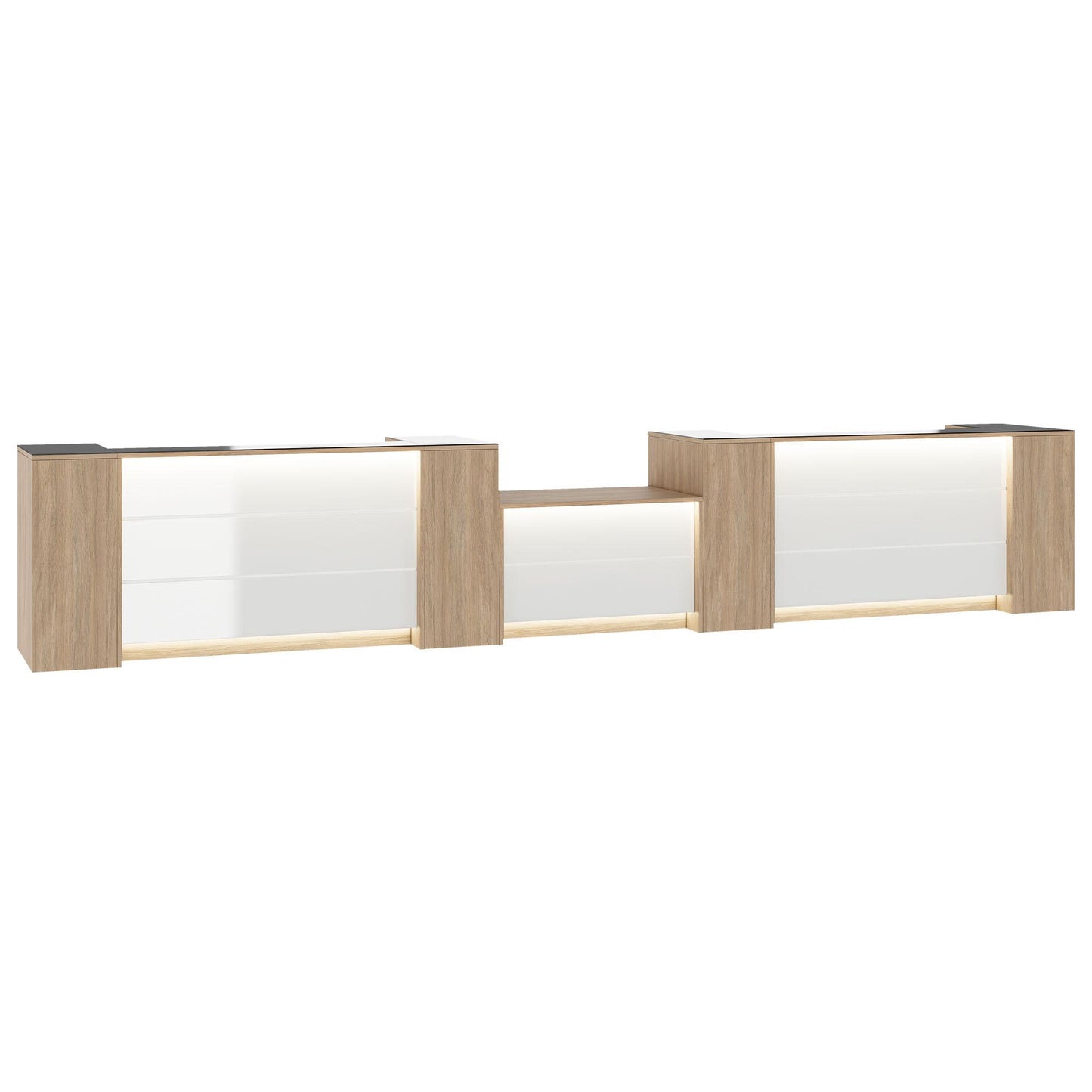 NOVUM RECEPTION COMPTENDRE | 5200-6000 mm, éclairage à LED multicolore, chêne ambre