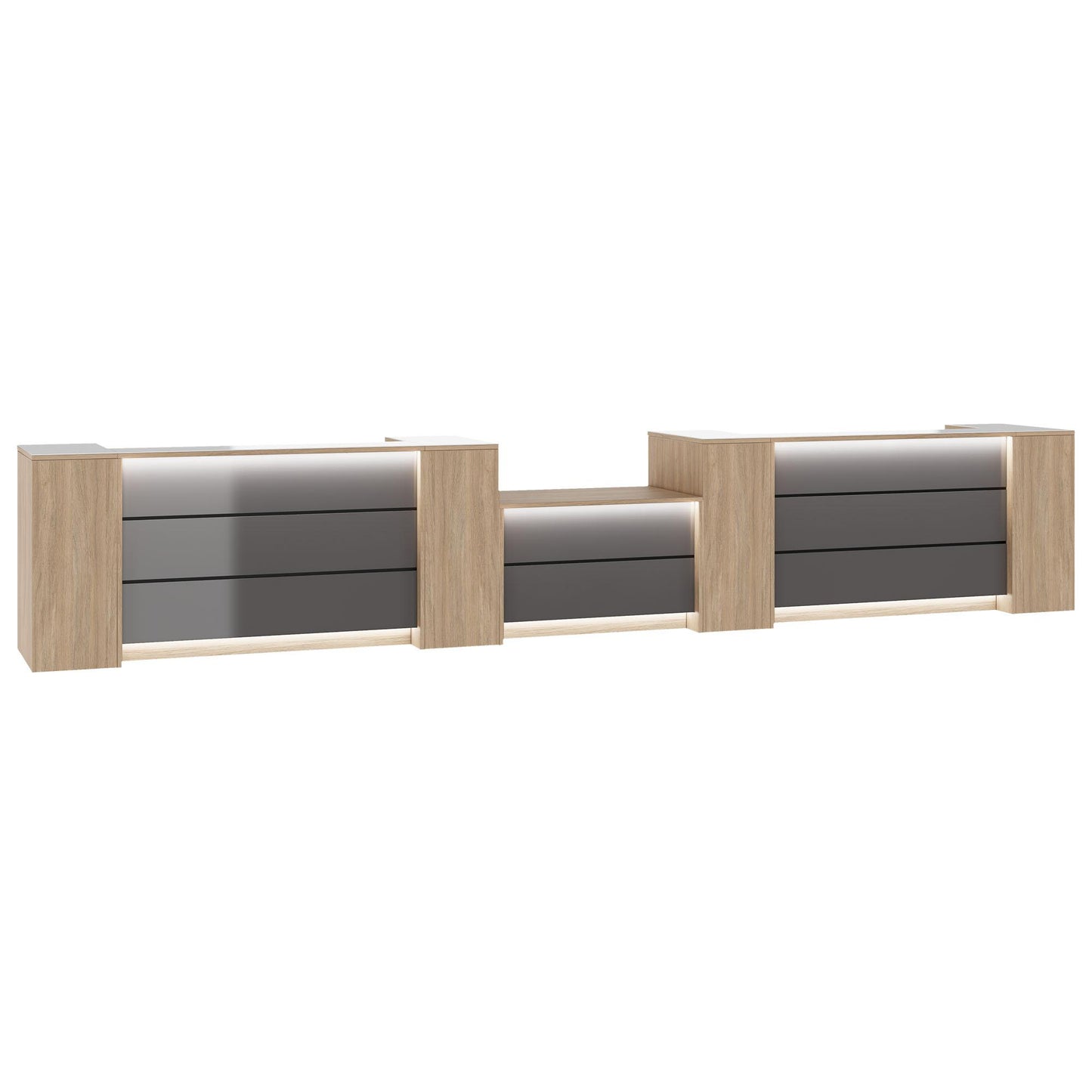 NOVUM RECEPTION COMPTENDRE | 5200-6000 mm, éclairage à LED multicolore, chêne ambre