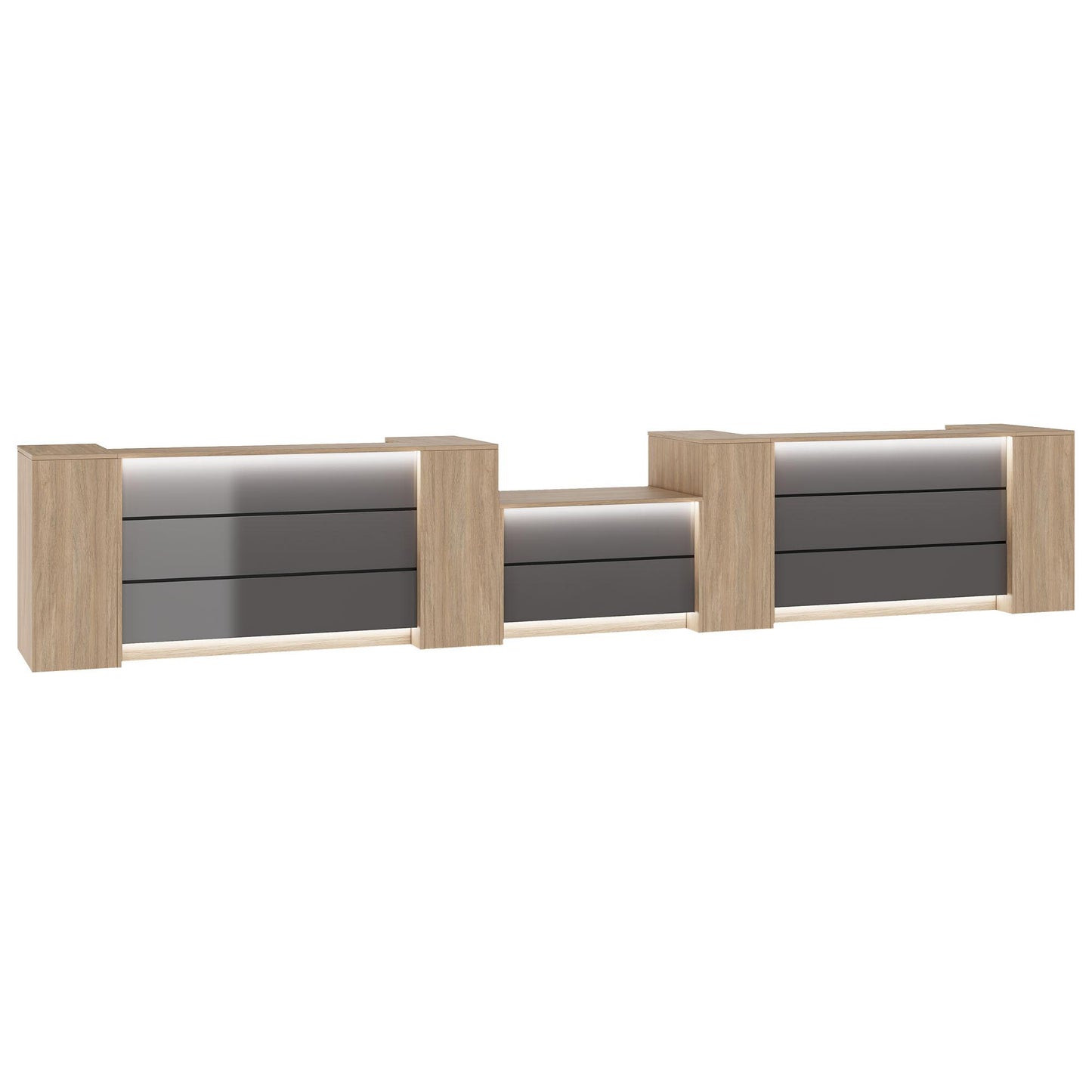 NOVUM RECEPTION COMPTENDRE | 5200-6000 mm, éclairage à LED multicolore, chêne ambre
