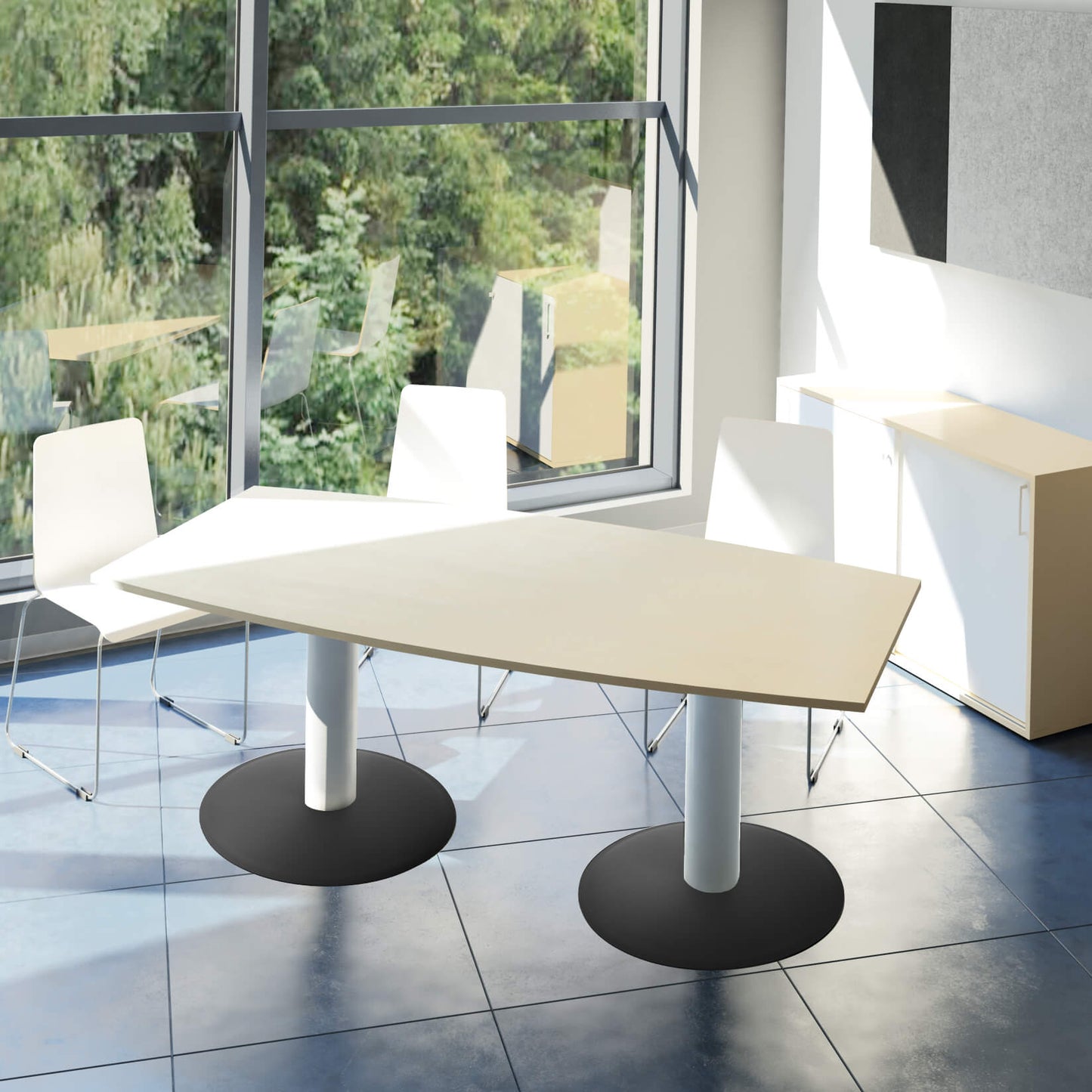 OPTIMA Konferenztisch | Bootsform, 1800 x 1000 mm (6 - 8 Personen), Ahorn