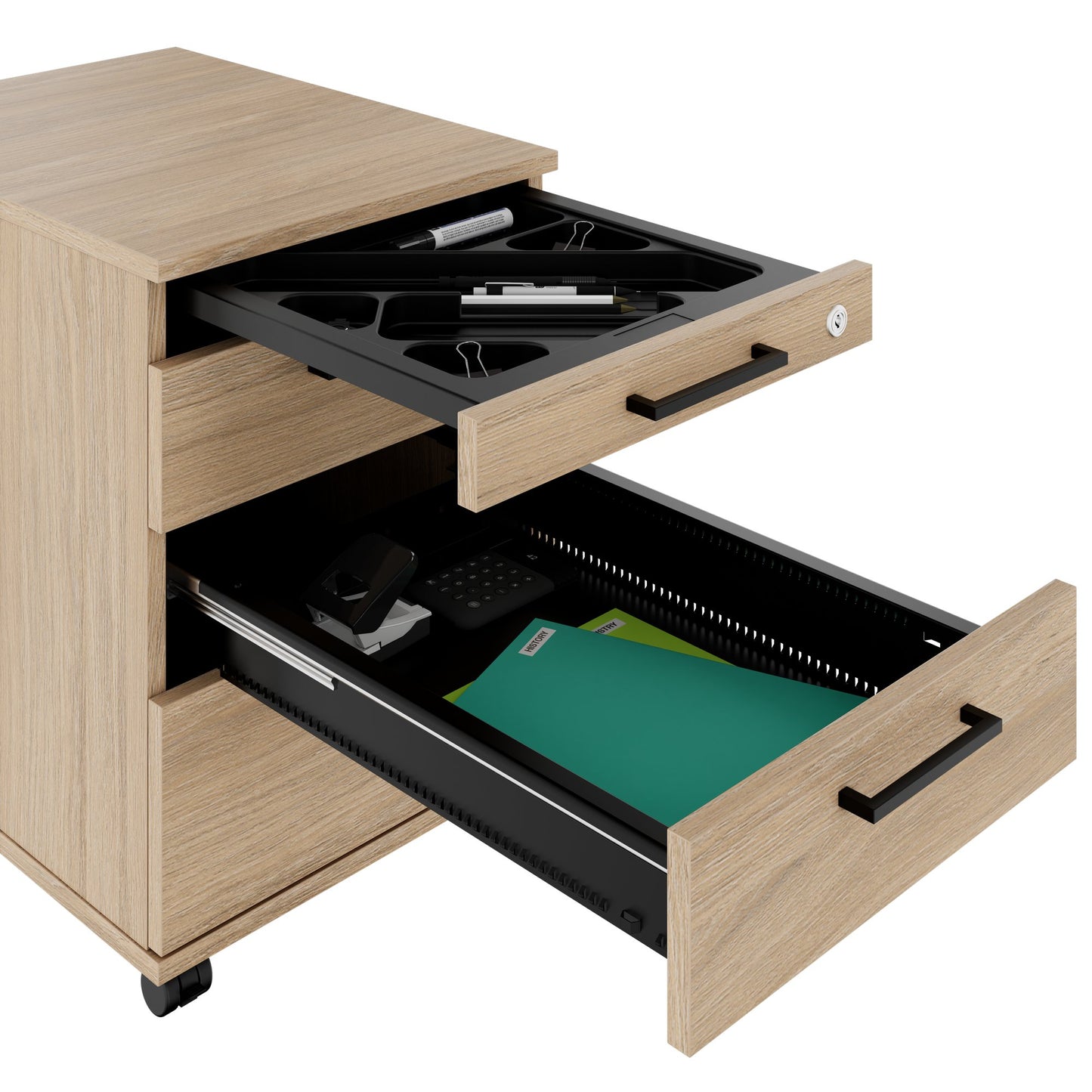 OPTIMA PRO Roll container | 3 metal drawers + 1 small parts, soft close, amber oak