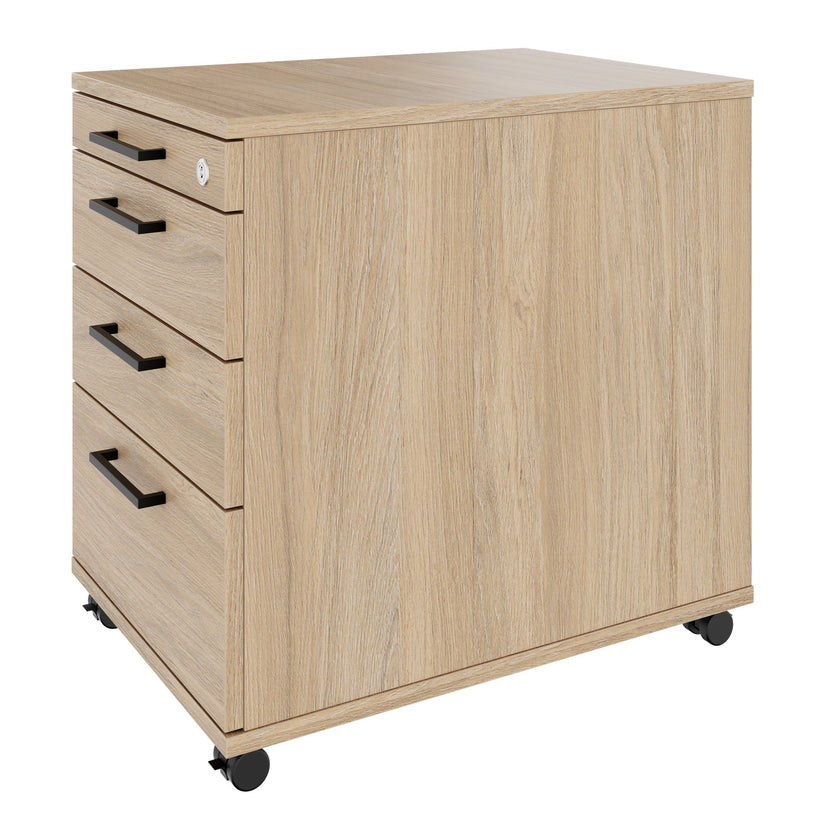 OPTIMA PRO Conteneur en rouleau | 3 tiroirs métalliques + 1 petites pièces, fermeture douce, chêne ambre