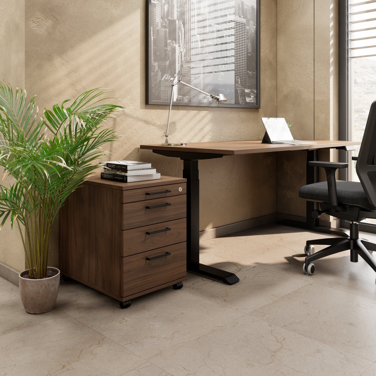 OPTIMA PRO Roll container | 3 metal drawers + 1 small parts, soft close, walnut