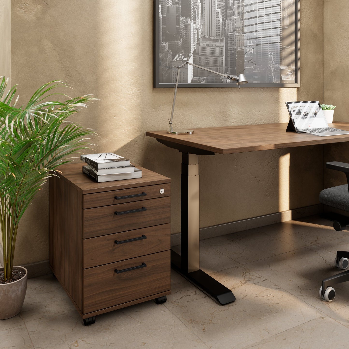 OPTIMA PRO Roll container | 3 metal drawers + 1 small parts, soft close, walnut