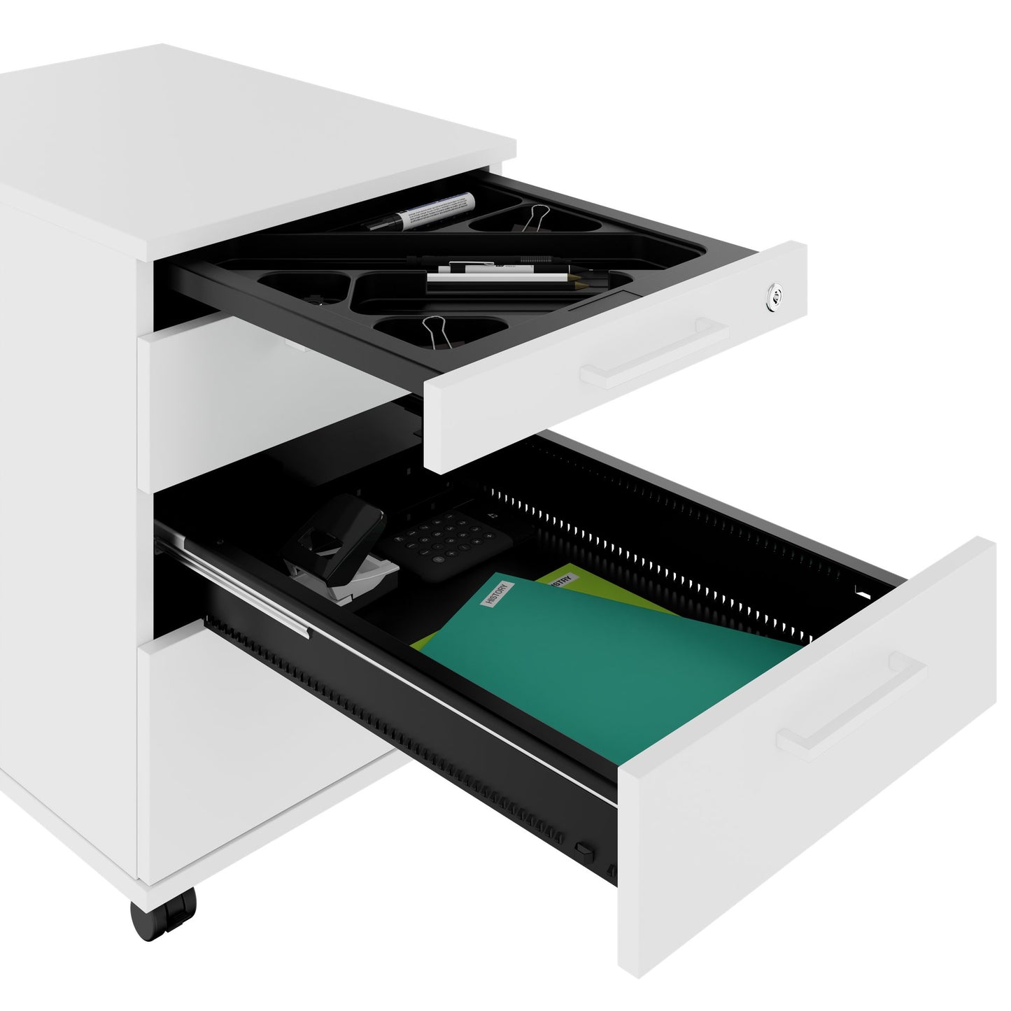OPTIMA PRO Container rotolo | 3 cassetti di metallo + 1 Piccole parti, morbido vicino, bianco