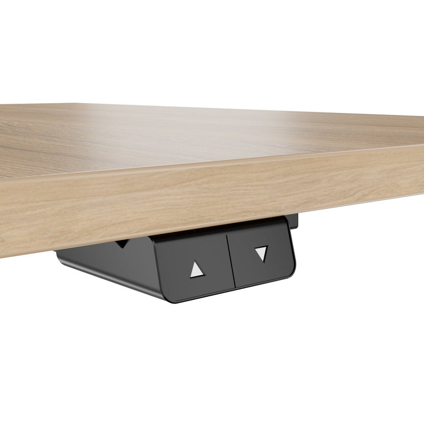 OPTIMA Tabella delle riunioni su | 800 x 800 mm, regolabile in altezza elettricamente, quercia ambra