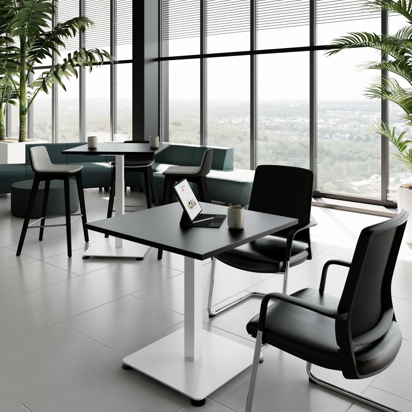 OPTIMA Tabella delle riunioni su | 800 x 800 mm, regolabile in altezza elettricamente, nero