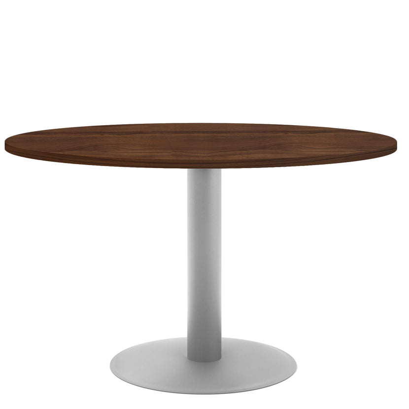 OPTIMA Besprechungstisch | Rund, Gestell Silber, Ø 1200 mm, Nussbaum