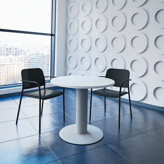 OPTIMA Meeting table | Round, silver frame, Ø 800 mm, white