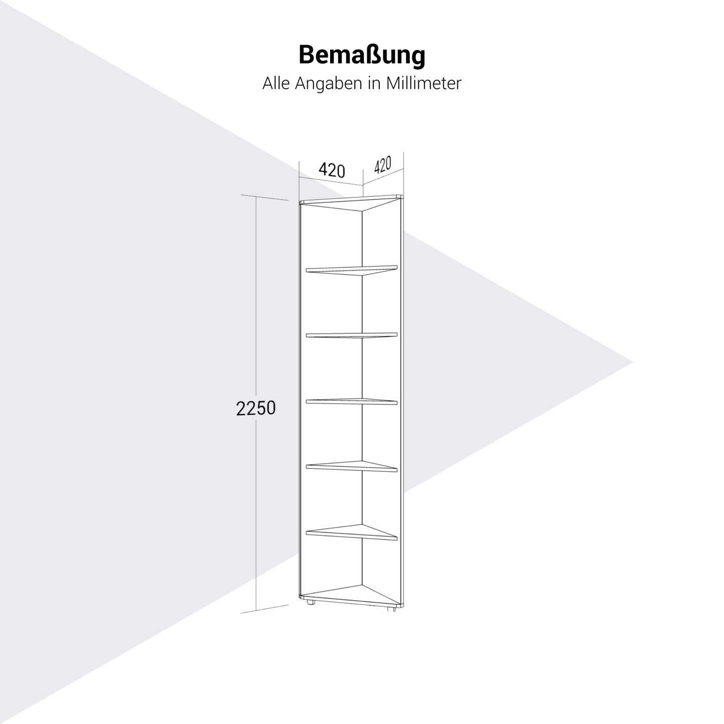 PRO Scaffale d'angolo | 6 OH, 420 x 2250 mm