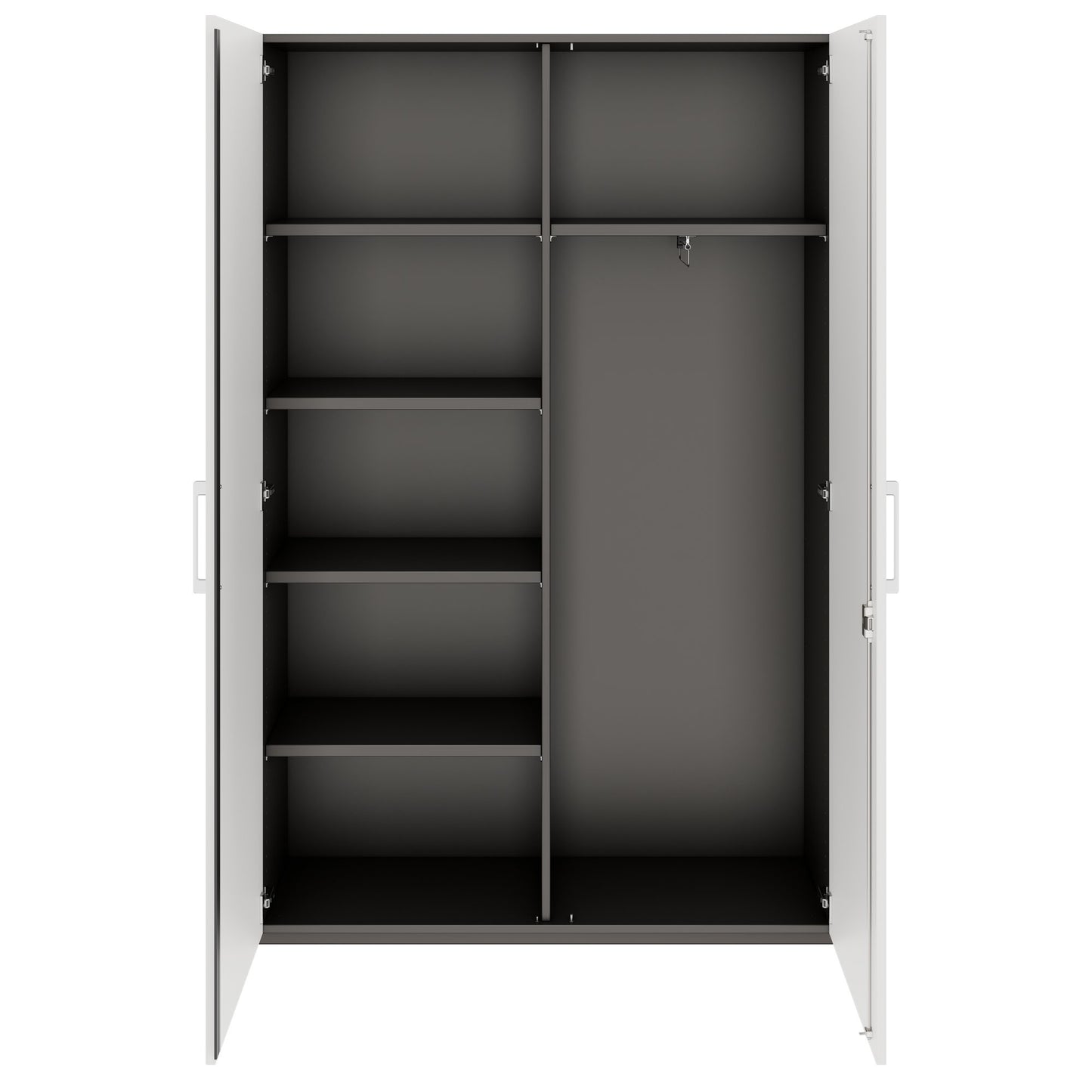 PRO Gabinetto di Cloakroom | 5 OH, 1200 x 1880 mm, con scaffale, morbido, grafite / bianco