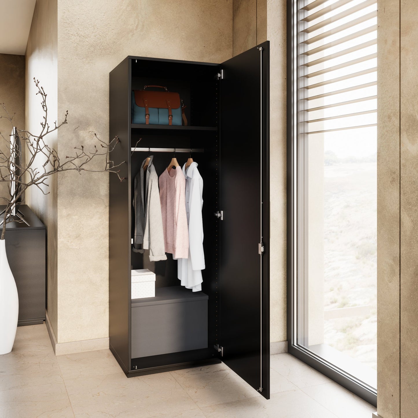 PRO Gabinetto di Cloakroom | 5 OH, 400 - 600 x 1880 mm, morbido, nero
