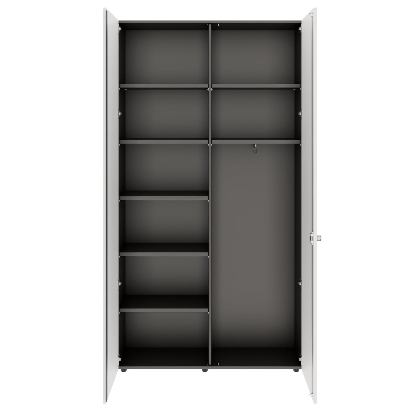 PRO Gabinetto di Cloakroom | 6 OH, 1200 x 2250 mm, con scaffale, chiusura morbida, grafite / bianco