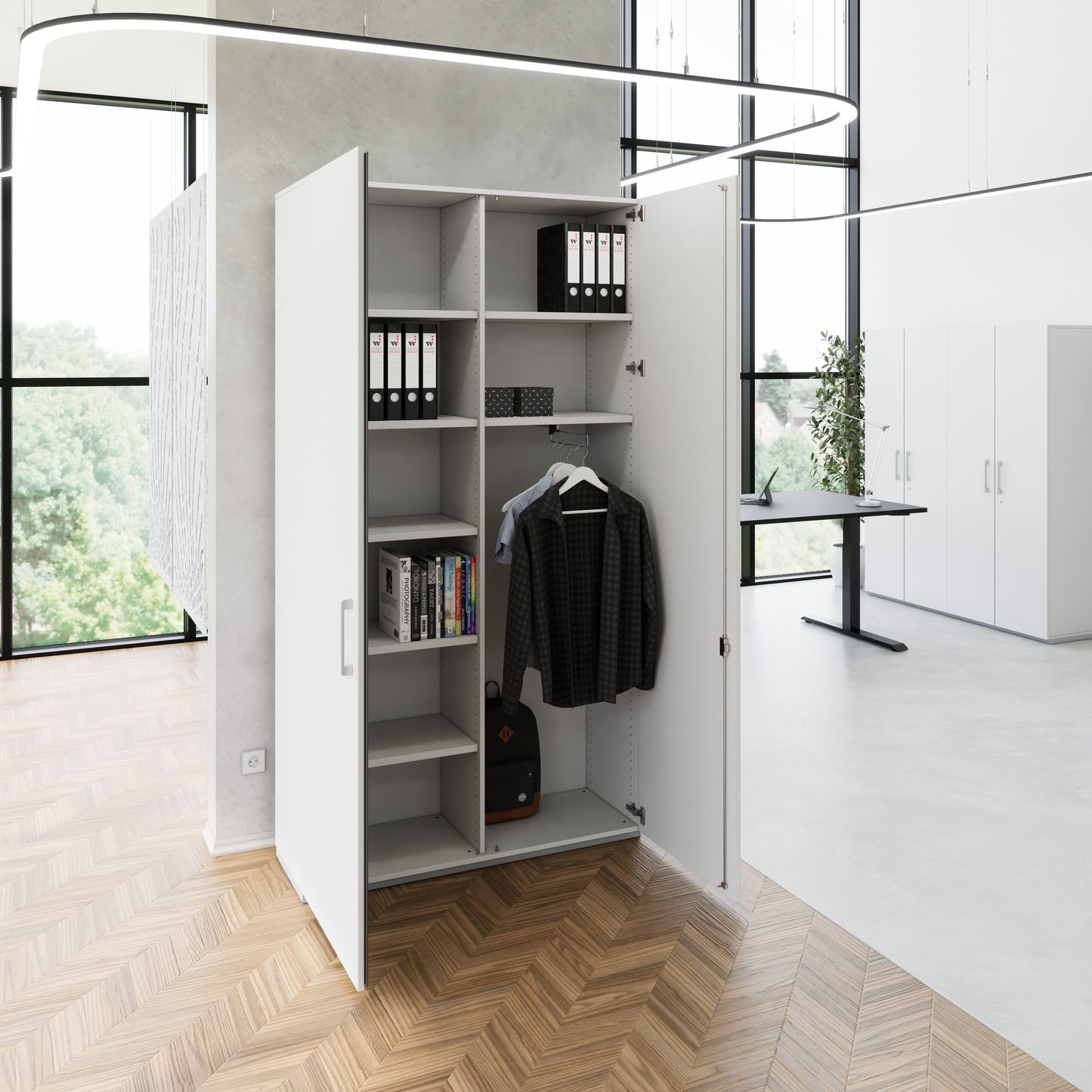 PRO Gabinetto di Cloakroom | 6 OH, 1200 x 2250 mm, con scaffale, morbido, grigio