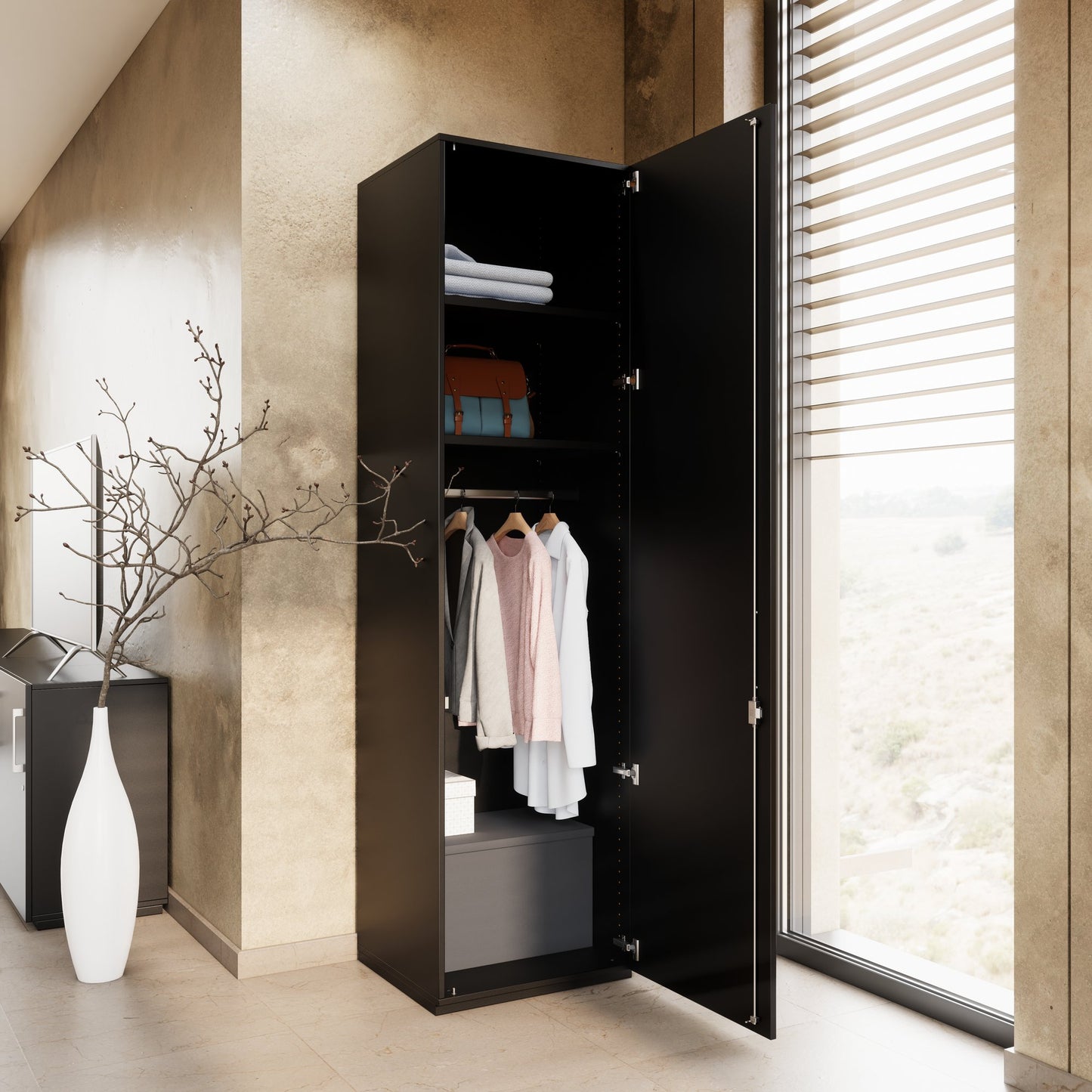 PRO Gabinetto di Cloakroom | 6 OH, 400 - 600 x 2250 mm, morbido, nero