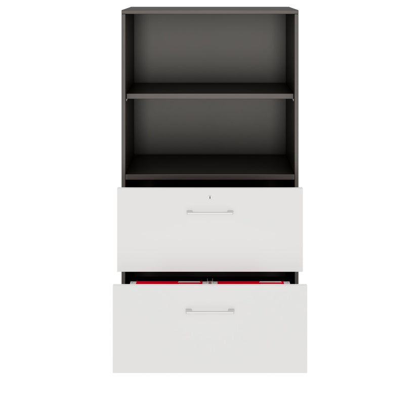 PRO Hängeregisterschrank | 4 OH, 800 x 1510 mm, verleimter Korpus, mit Regal, Graphit / Weiß