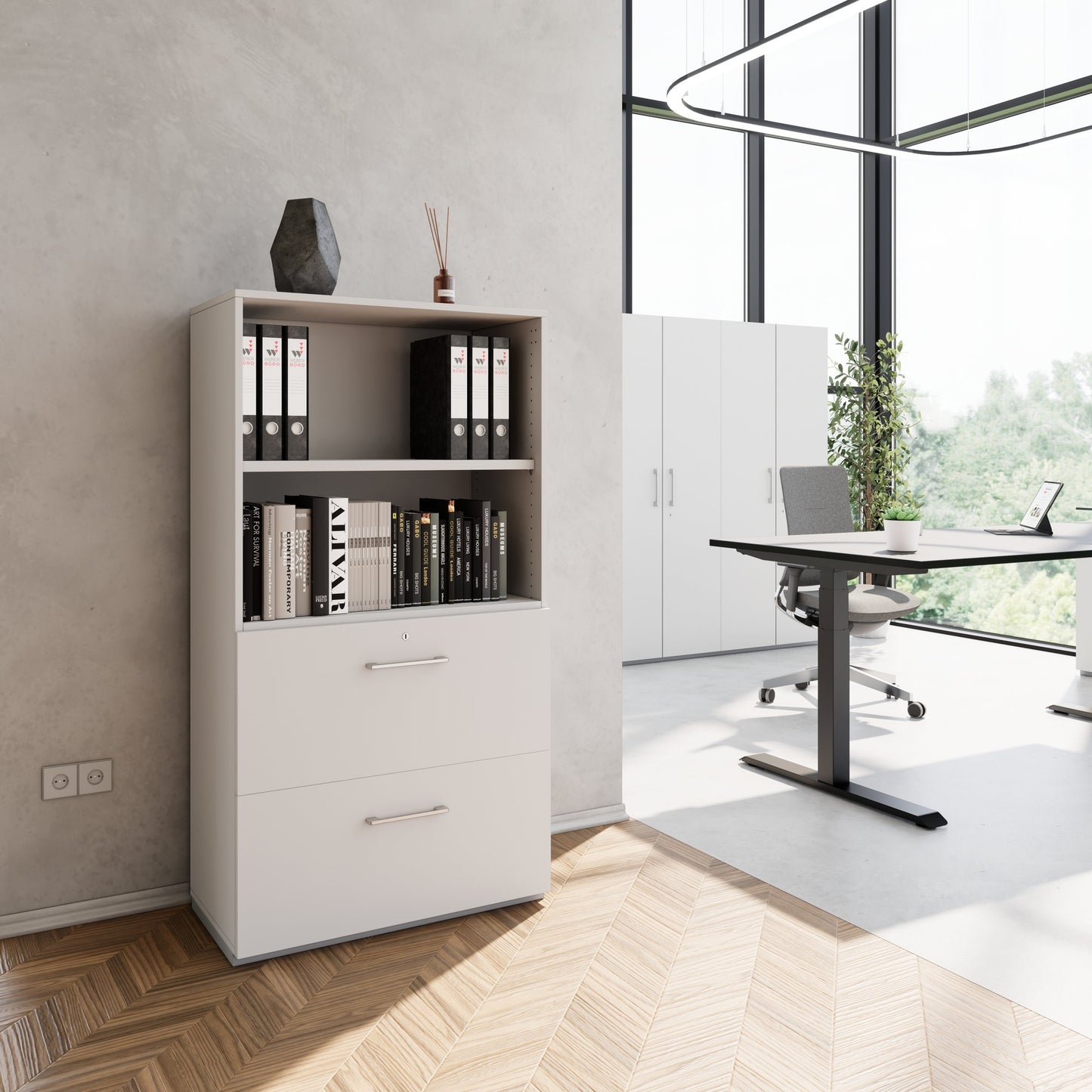 PRO Topping Register Gabinet | 4 OH, 800 x 1510 mm, corpus incollato, con scaffale, grigio