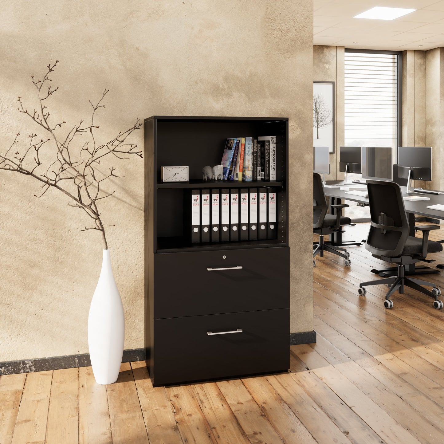 PRO Topping register cabinet | 4 Oh, 800 x 1510 mm, glued corpus, with shelf, black