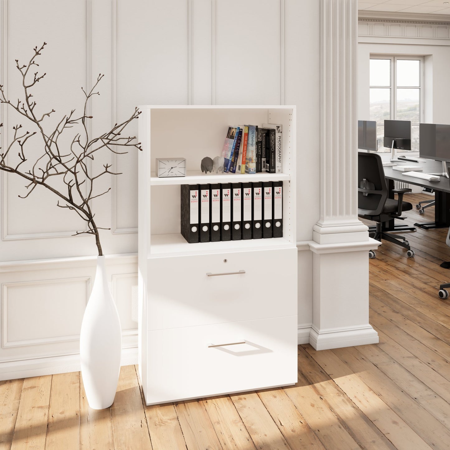 PRO Topping register cabinet | 4 Oh, 800 x 1510 mm, glued corpus, with shelf, white