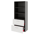 PRO Filing cabinet for suspension files | 5 OH, 800 x 1880 mm, glued carcass, with shelf, Graphite / White - 5 Thumbnail Image
