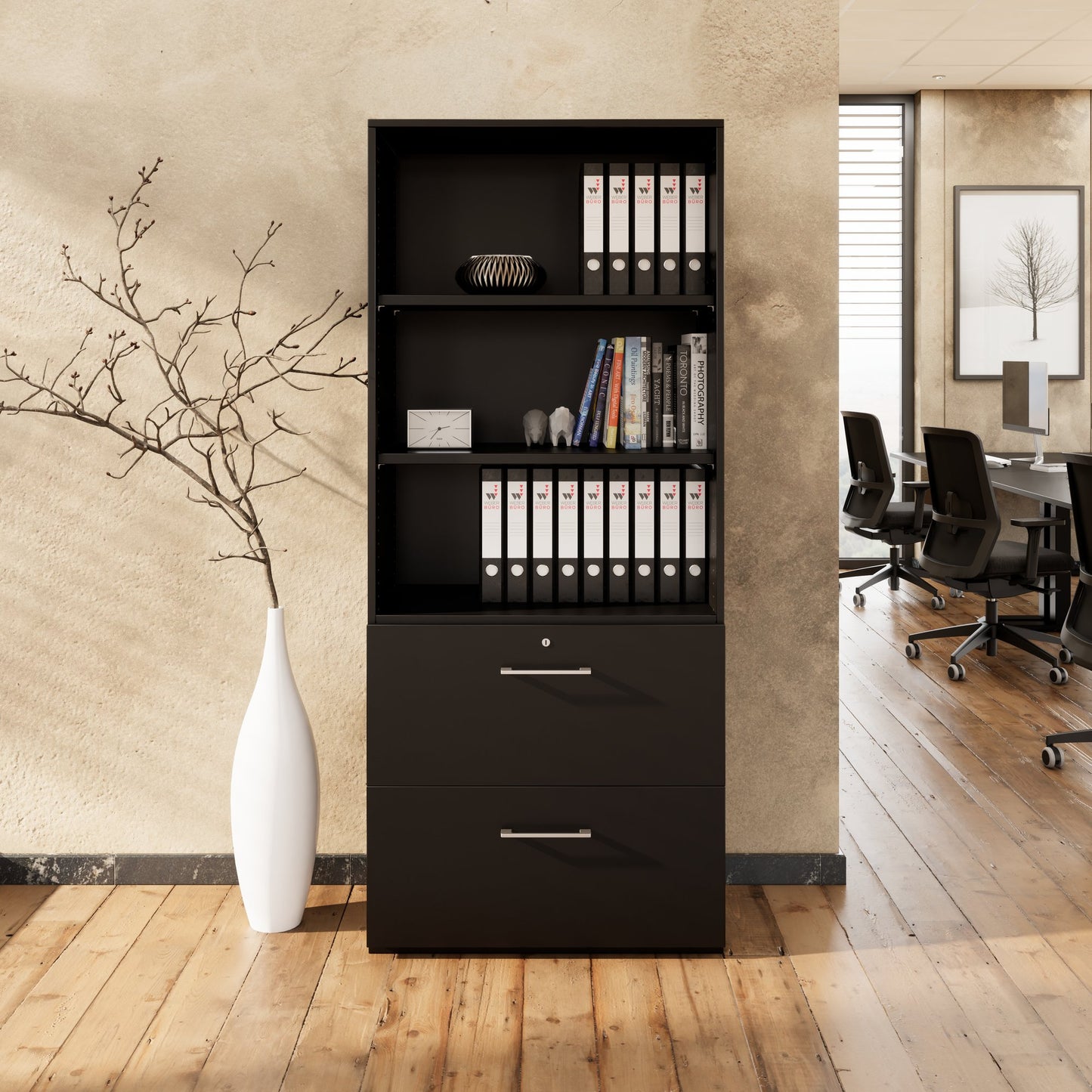 PRO Topping register cabinet | 5 Oh, 800 x 1880 mm, glued corpus, with shelf, black